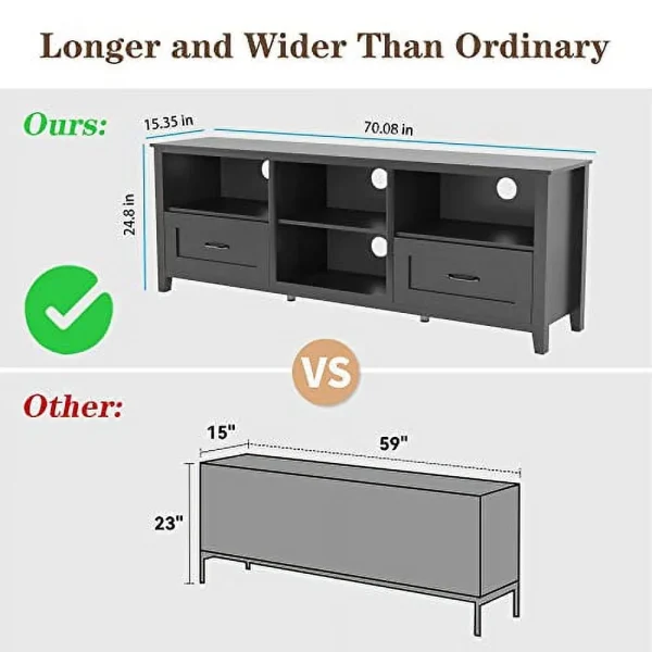 Black 70 in TV Stand for TVs up to 80", Large Classcial TV Cabinet, Modern Entertainment Center with Drawers for 55 65 70 75 inch TV Stand, Wood Cabinet Media Console for Living Room, Bedroom - MadeInUSA
