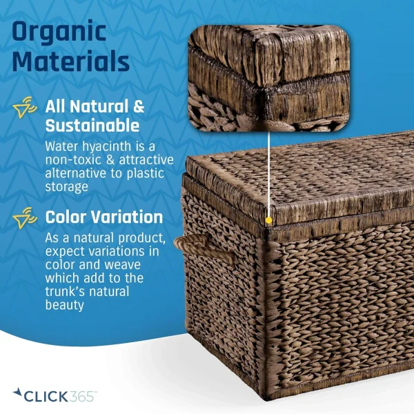 Click365 Storage Trunk, Farmhouse Style, Extra Large (33"), Deep, Woven Wicker Chest With Metal Frame, 2 Handles, Flip Top Lid and Stay Open Safety Hinges, Sustainable Eco Material, Rustic Brown - MadeInUSA - Image 6