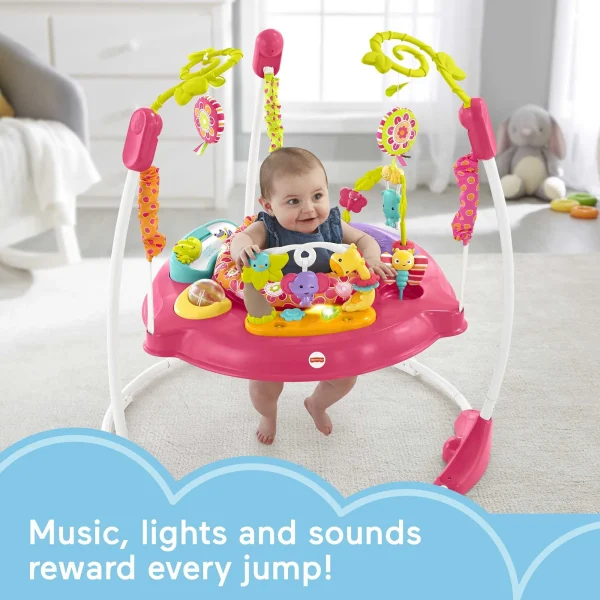 Fisher-Price Baby Bouncer Pink Petals Jumperoo Activity Center with Music and Lights, Unisex - MadeInUSA - Image 2