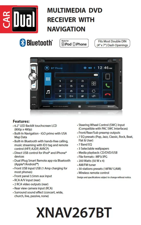 Dual Electronics XNAV267BT 6.2 inch Double Din Car Stereo with Built-in Navigation, New - MadeInUSA - Image 2