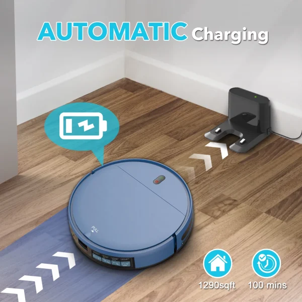 Robot Vacuum Cleaner, Robot Vacuum and Mop Combo Compatible with Alexa/WiFi/App, Self-Charging, 230ML Water Tank for Pet Hair, Hard Floors and Low Pile Carpet (Blue) - MadeInUSA - Image 8