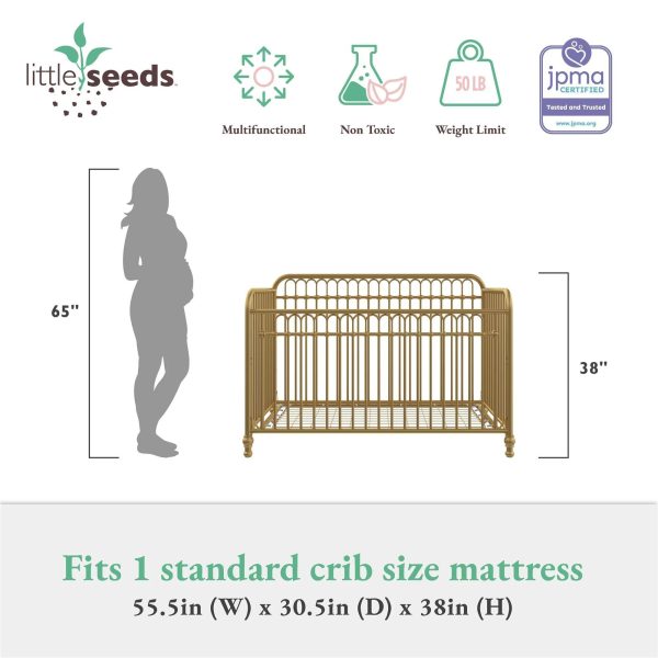 Little Seeds Raven 3-in-1 Convertible Metal Crib, JMPA Certified, Gold - MadeInUSA - Image 7