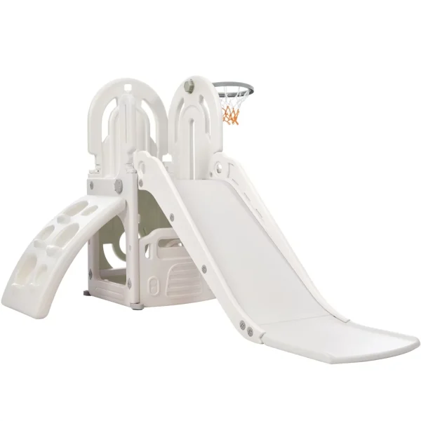 Toddler Slide and Climb Set, 4 in 1 Kids Climber Slide with Basketball Hoop and Storage Space, Freestanding Combination Slide with Armrest for Children Teens Boys Girls - MadeInUSA