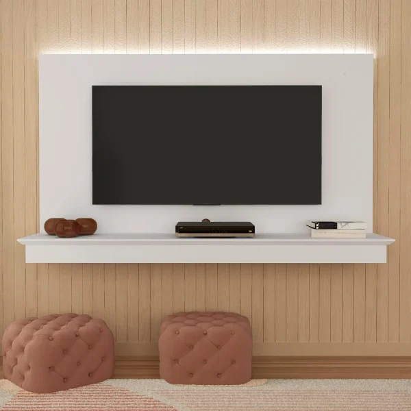 U-SHARE Deborah Floating Entertainment Center for up to 65 inch TVs, TV Wall Panel with LED Strip and Shelf, Floating TV Stand, White - MadeInUSA - Image 10