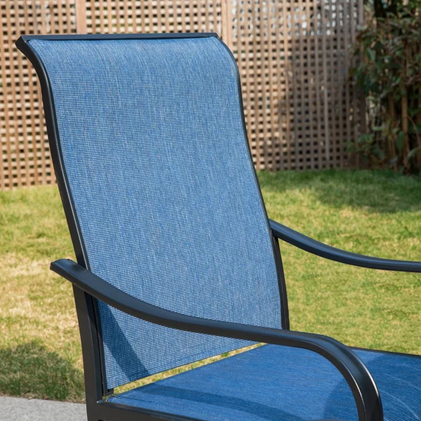 MF Studio Set of 2 Outdoor Patio Swivel Dining Chairs with Breathable Textilene Seat, Black & Blue - MadeInUSA - Image 2