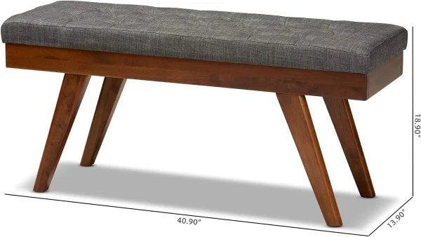 Alona -Century Modern Medium Grey Fabric Upholstered Wood Dining Bench - MadeInUSA - Image 8