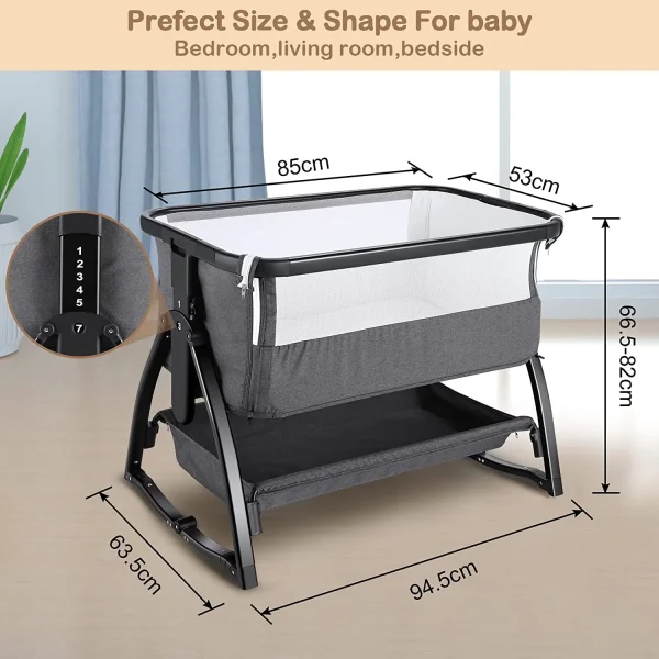 Adnoom Baby Bassinet Bedside Sleeper, Baby Bed to Babies Cradle, Adjustable 7-Level Height Portable Bed for Newborn/ Infant/ Baby Boy/ Baby Girl (Light Gray) - MadeInUSA - Image 7