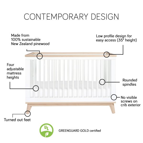 Babyletto Scoot 3-in-1 Convertible Crib with Toddler Bed Conversion Kit - White / Natural Walnut - MadeInUSA - Image 2