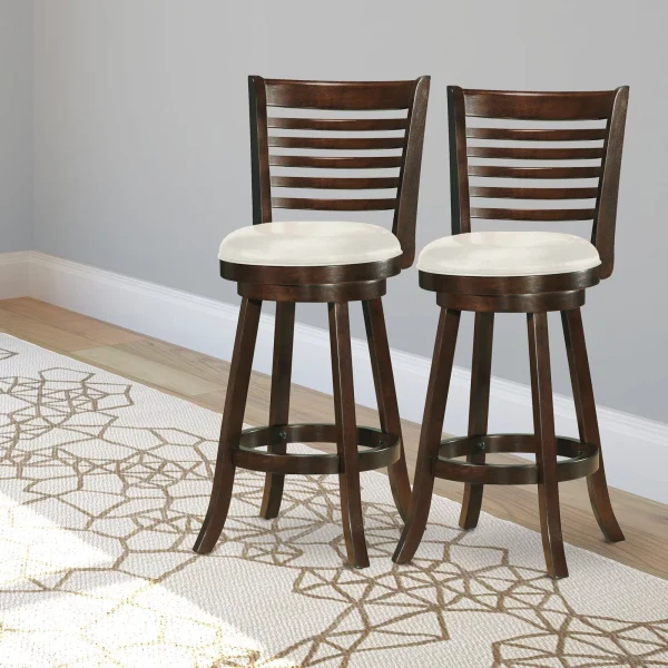 CorLiving Woodgrove 5-Bar Design 43"Barstool with Leatherette Seat, Set of 2 - MadeInUSA