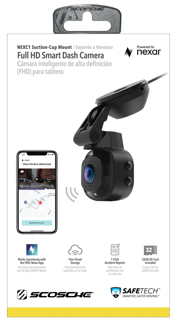 Scosche NEXC11032W-SP1 Full HD Smart Windshield Mount Car Dash Cam Powered by Nexar Black - MadeInUSA - Image 5