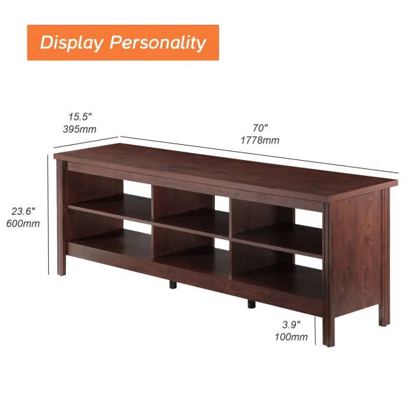 TV Stand for 75 inch TV LED Enetertainment Center Wood Media Console Cabinet,70 inch,Brown - MadeInUSA - Image 6