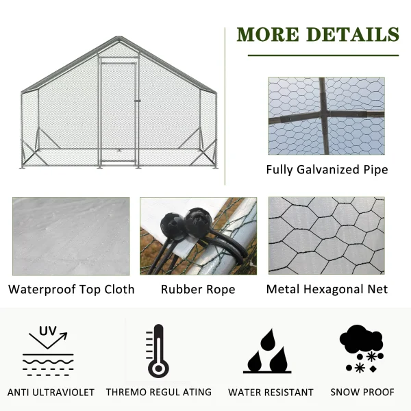 Ufurpie Large Metal Chicken Coop,Walk-in Chicken Run,Galvanized Wire Poultry Chicken Hen Pen Cage,Rabbits Duck Cages with Waterproof and Anti-Ultraviolet Cover for Outside - MadeInUSA - Image 4