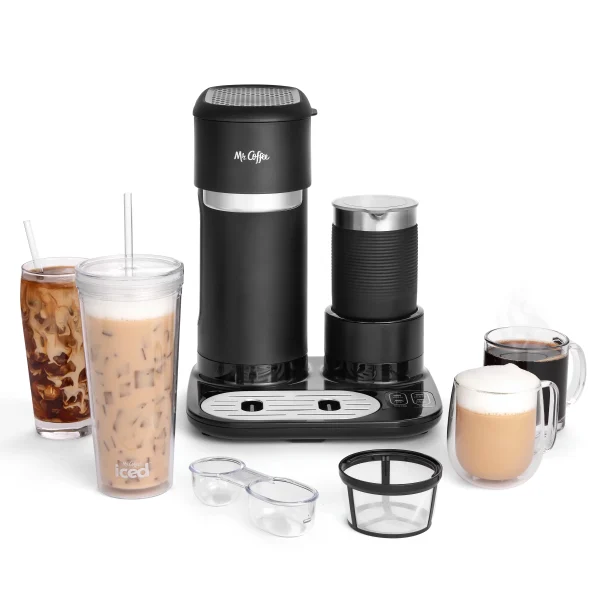Mr. Coffee 4-in1 Single-Serve Latte, Iced, and Hot Coffee Maker, Black - MadeInUSA