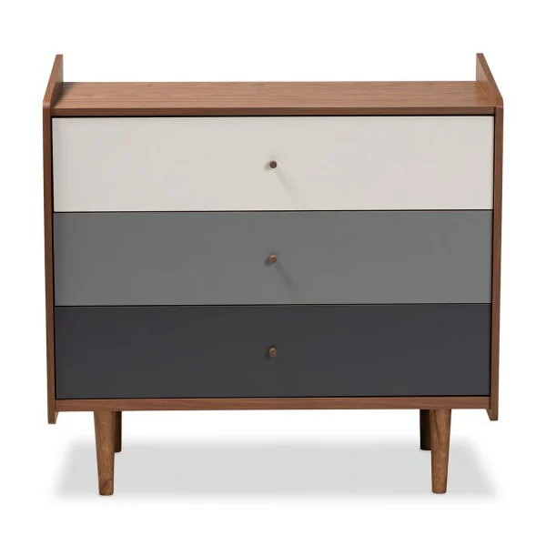 Bowery Hill Mid-Century Brown and Grey Gradient Finished Wood 3-Drawer Chest - MadeInUSA - Image 3