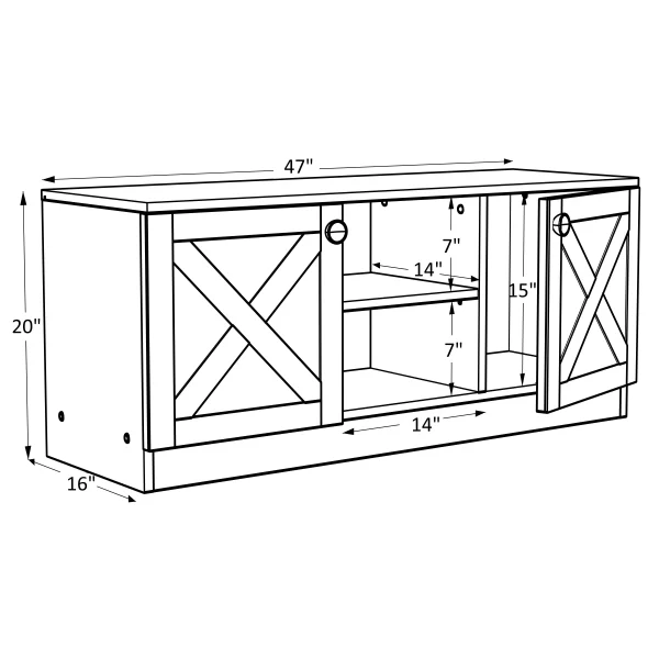 Design Industrial Wooden TV Stands, Entertainment Center, Barndoor Farmhouse with Cable Management and Shelves, White - MadeInUSA - Image 5