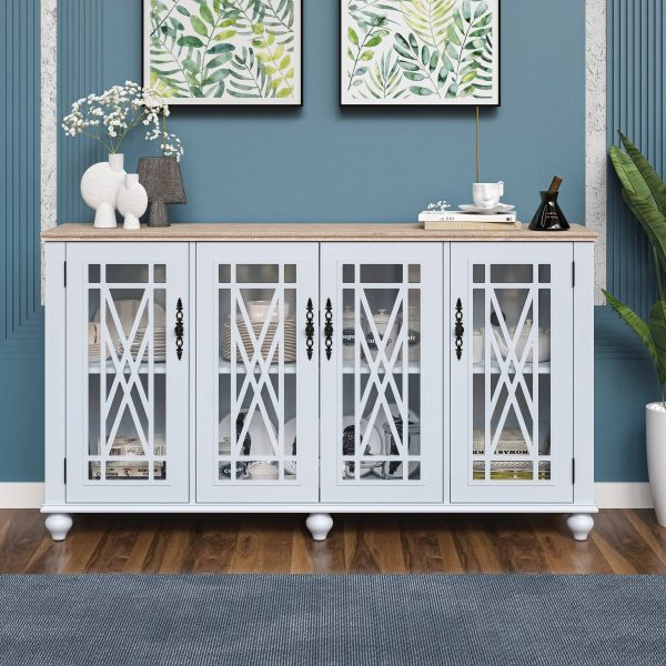63" Vintage Storage Sideboard Buffet Accent Cabinet Navy - Festivo - MadeInUSA - Image 7