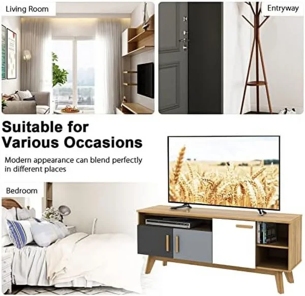 TJBOLIFE Modern TV Stand  Wood TV Console Table for TVs up to 65 Inch  Entertainment Center with 3  Cabinets &amp; 3 Open Shelves  Media Console TV Cabinet for Living Room Bedroom (Natura - MadeInUSA - Image 9
