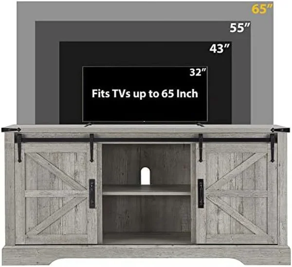 xrboomlife TV Stand for 65+ Inch TV  Modern Farmhouse Entertainment Center with Sliding Barn Door  Wood Rustic Media Console Cabinet with Adjustable  for Living Room  Light Rustic Oak - MadeInUSA - Image 6