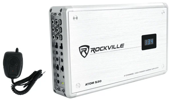 Rockville ATOM S20 Marine Bluetooth Amplifier 1600w 4 Channel/Volt Meter+PA Mic - MadeInUSA