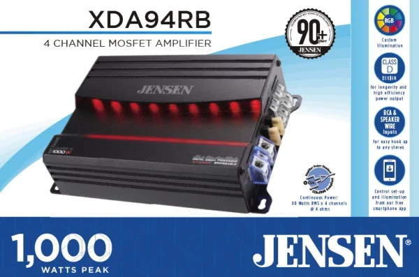 Jensen XDA94RB Class D 4 Channel Bridgeable Amplifier with 80 Watts x 4 RMS and 1000 Watts, New - MadeInUSA - Image 6