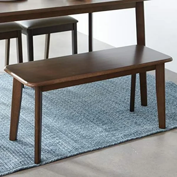 TQNLKGZ Canberra 37.4" Wooden Dining Bench/Mid Century Modern Solid Malaysian Oak Kitchen Bench (Walnut) - MadeInUSA - Image 3