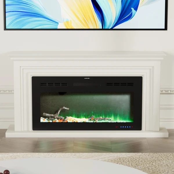 VECELO 39.4 inch Electric Fireplace, Recessed Wall Mounted Electric Fireplace Inserts, Ultra Thin Adjustable Flame Colors & Speed Fireplace, Fireplace with Touch Screen and Remote Control, Black - MadeInUSA - Image 3