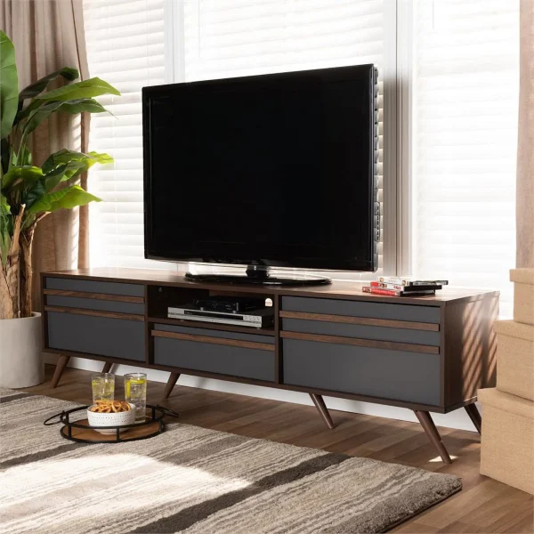 Bowery Hill Wood 60"TV Stand Console Entertainment Center in Gray and Walnut - MadeInUSA - Image 7