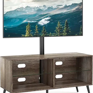 ZWNLKQG Swivel Wood TV Stand with Mount for 32-70 Inch  Screen TVs  Entertainment Center with 4-  Cabinet for Media Console  Universal Floor TV Stand Cabinet for Home  Rustic Oak - MadeInUSA