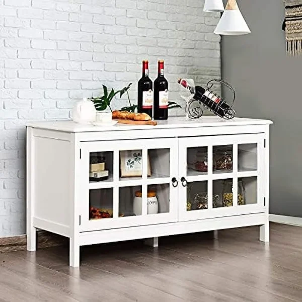 NLTBONNIE TV Stand Cabinet  Modern Wood Large Wide Entertainment Center for TV up to 50"  Living Room Media Console Cabinet Stand with 2 Doors (White) - MadeInUSA - Image 2