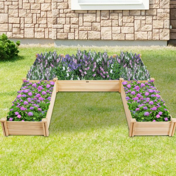 Gymax Raised Garden Bed Wooden Garden Box Planter Container U-Shaped Bed 92.5x95x11in - MadeInUSA - Image 2