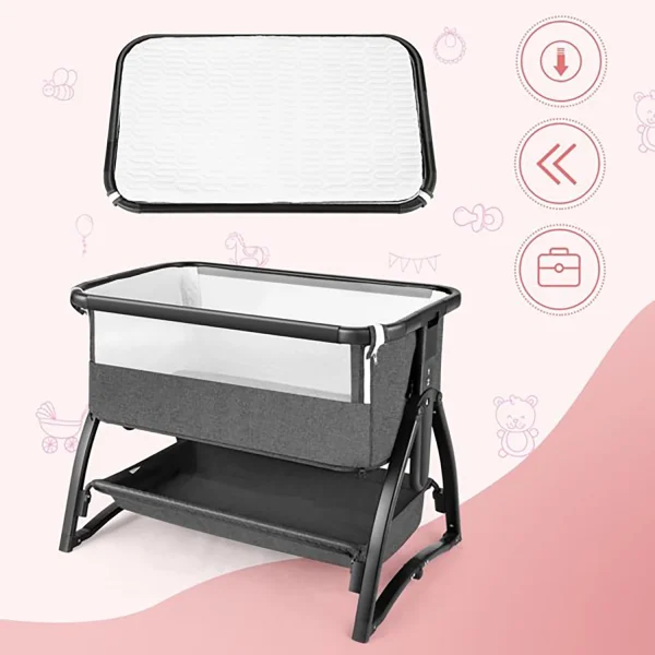 Adnoom Baby Bassinet Bedside Sleeper, Baby Bed to Babies Cradle, Adjustable 7-Level Height Portable Bed for Newborn/ Infant/ Baby Boy/ Baby Girl (Light Gray) - MadeInUSA - Image 11
