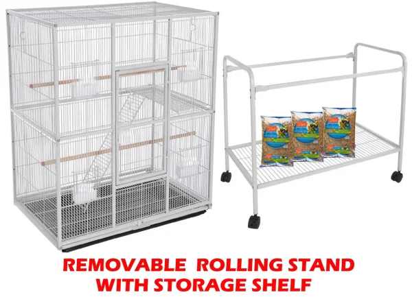 X-LARGE 64 Deluxe Bird Canary Parakeet Cockatiel Lovebird Finches Breeding Nest Doors Flight Cage with Removable Rolling Stand - MadeInUSA - Image 4