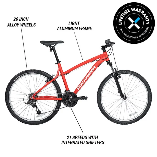 Decathlon Rockrider ST50, 21 Speed Aluminum Mountain Bike, 26, Unisex, Adult, Red, Medium - MadeInUSA - Image 2