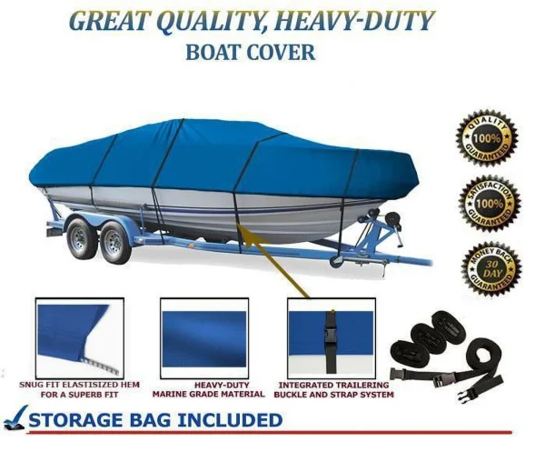BLUE, GREAT QUALITY BOAT COVER Compatible for SUNBIRD SPL 190 / SPL 191 BOWRIDER O/B 1990 1991 - MadeInUSA - Image 4