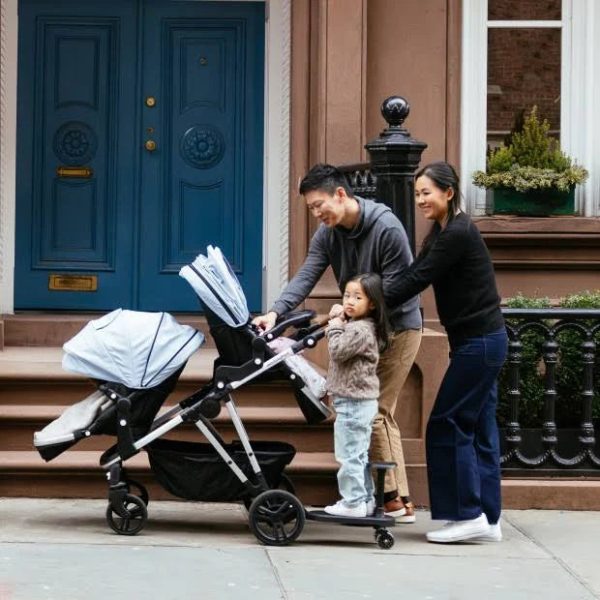 Mockingbird Single-to-Double Stroller 2.0 in Black/Watercolor Canopy/Penny Leather - MadeInUSA - Image 6