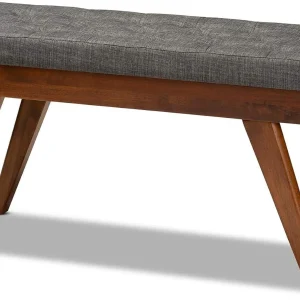 Alona -Century Modern Medium Grey Fabric Upholstered Wood Dining Bench - MadeInUSA