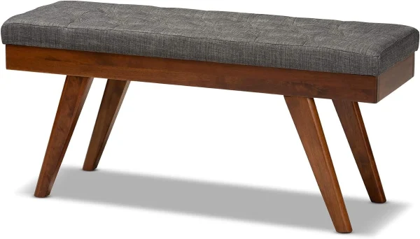 Alona -Century Modern Medium Grey Fabric Upholstered Wood Dining Bench - MadeInUSA