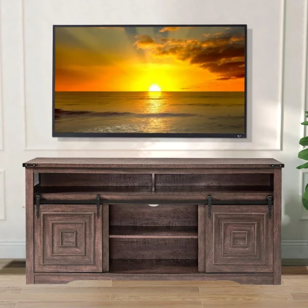 JDZHAPPYLIFE Farmhouse TV Stand for TVs up to 75 inch  66" W Rustic Entertainment Center with Sliding Barn Doors Distressed Wood TV Cabinet Media Console Table for Living Room  Bedroo - MadeInUSA - Image 8