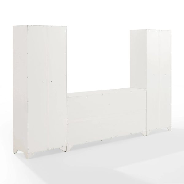 Crosley Furniture Tara 3PC Entertainment Set Distressed White - Sideboard & 2 Pantries - MadeInUSA - Image 4