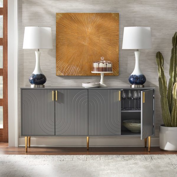 Lifestorey Tabaria Mid-Century Four Door Sideboard/Buffet - Midnight Blue - MadeInUSA - Image 3