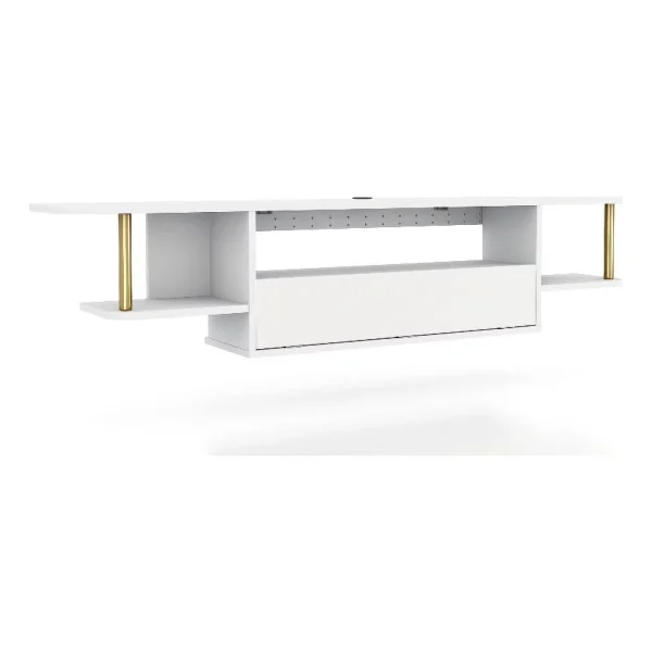 Furniture of America Haft Wood 63"Length Floating TV Console in White - MadeInUSA
