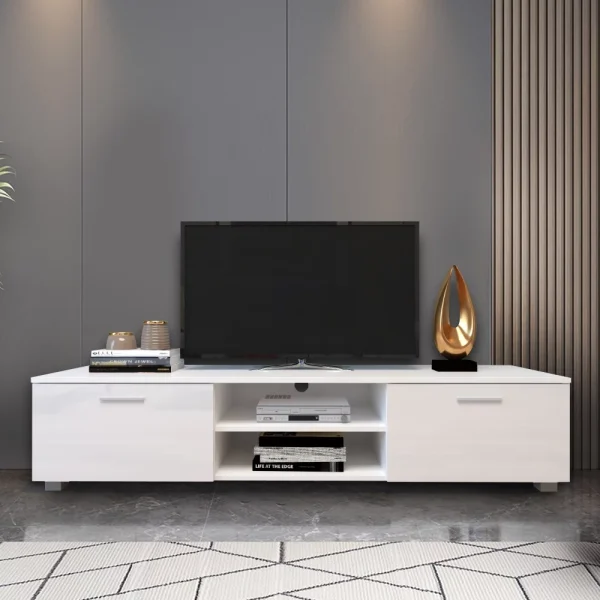 White TV Stand For 70"Television Stands Media Console Entertainment Center TV Table 2 Storage Cabinets With Open Shelves For Living Room Bedroom - MadeInUSA - Image 5