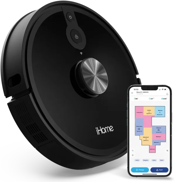 iHome AutoVac Nova S1 Robot Vacuum with LIDAR Navigation, 150 Min Runtime, 2700pa Suction - MadeInUSA