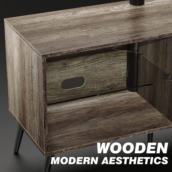 ZWNLKQG Swivel Wood TV Stand with Mount for 32-70 Inch  Screen TVs  Entertainment Center with 4-  Cabinet for Media Console  Universal Floor TV Stand Cabinet for Home  Rustic Oak - MadeInUSA - Image 4