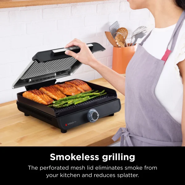 Ninja Sizzle Smokeless Indoor Grill with Nonstick Grill Plate, GR100 - MadeInUSA - Image 4