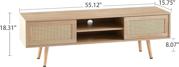 ZWNLKQG TV Stand  Modern Farmhouse Entertainment Center with   Rattan TV Console Sliding Door for   TV Console Table  Media Console Solid Wood Legs  Modern Table for Living Room - MadeInUSA - Image 2