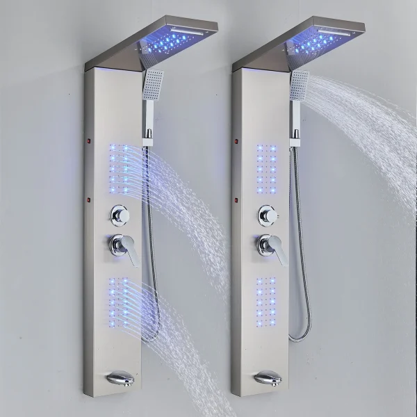 Zovajonia LED Shower Panel Tower System, 6-Functions Stainless Steel Shower Tower Waterfall ShowerheadShower Jets, Rain Shower System Brushed Nickel - MadeInUSA - Image 12