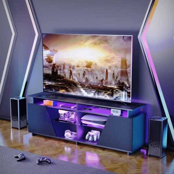 SULIVES PS5 Gaming Entertainment Center with Power Outlet, Fits 75"TVs, LED TV Stand, Ideal for Living Room or Bedroom (67'' Black) - MadeInUSA - Image 5