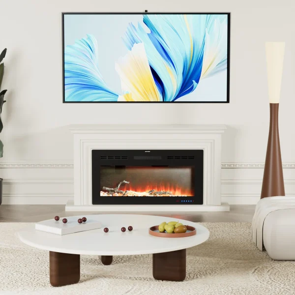 VECELO 39.4 inch Electric Fireplace, Recessed Wall Mounted Electric Fireplace Inserts, Ultra Thin Adjustable Flame Colors & Speed Fireplace, Fireplace with Touch Screen and Remote Control, Black - MadeInUSA - Image 7