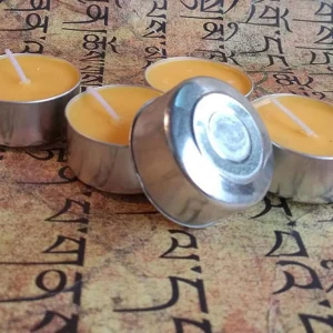 Buddhist Tealight Vanaspati Ghee Butter Lamp Candle 100 Pcs Set (Silver Alloy Case) (10) - MadeInUSA